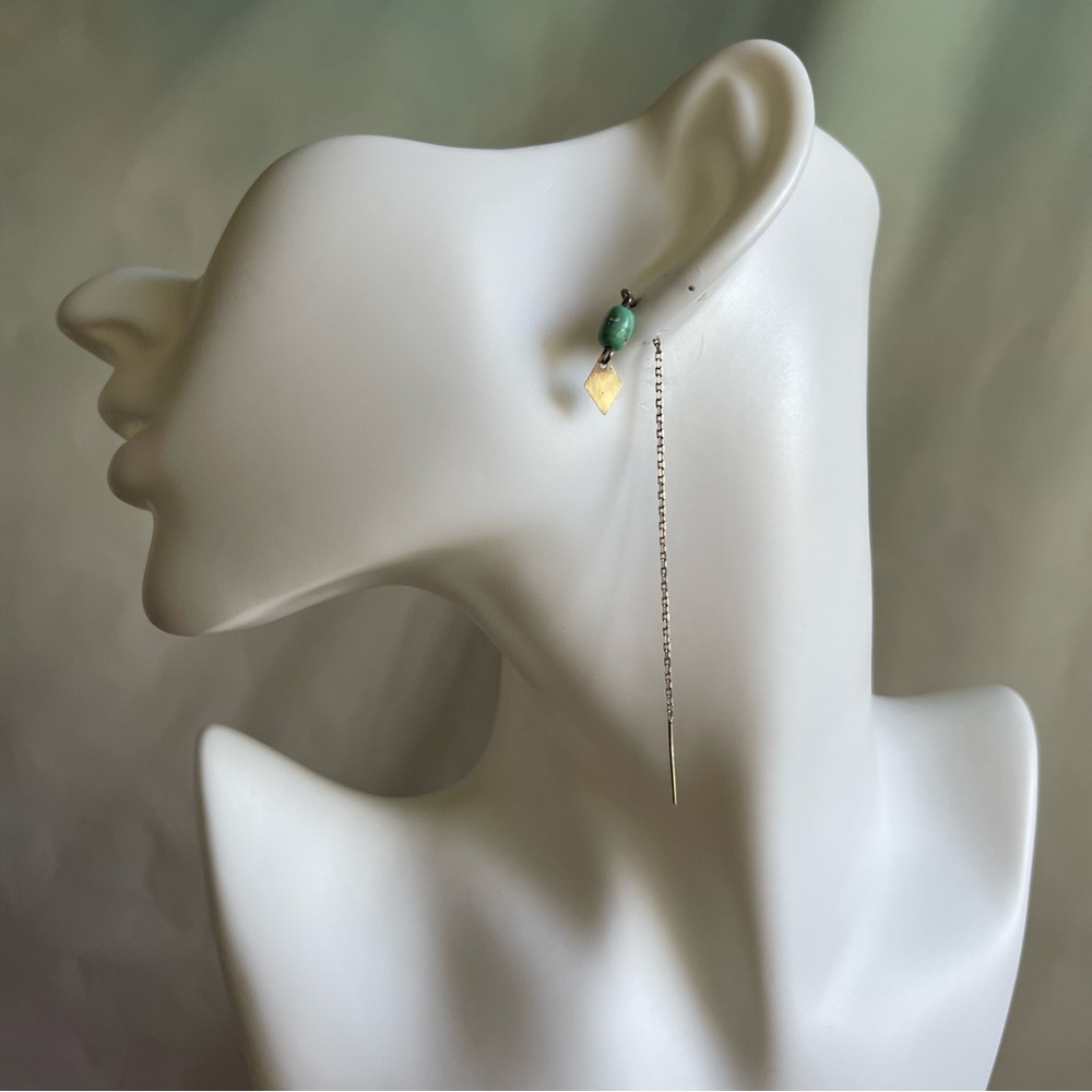 Sterling Silver and Turquoise Threader Earrings - Picture 3 of 7